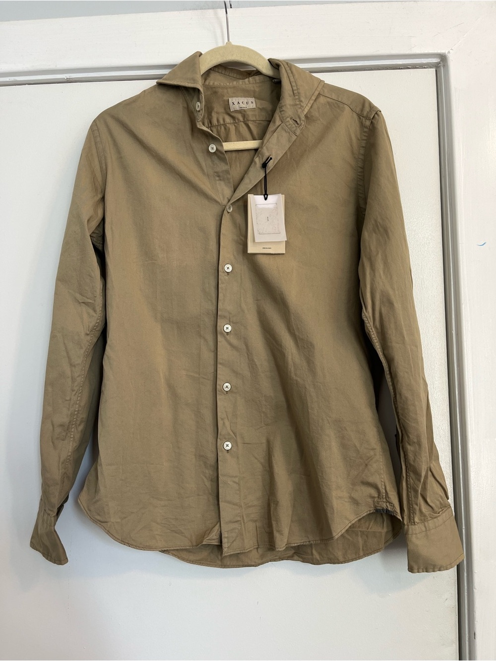 Xacus Men's Casual Button-Down Shirt in Tan khaki size 15
